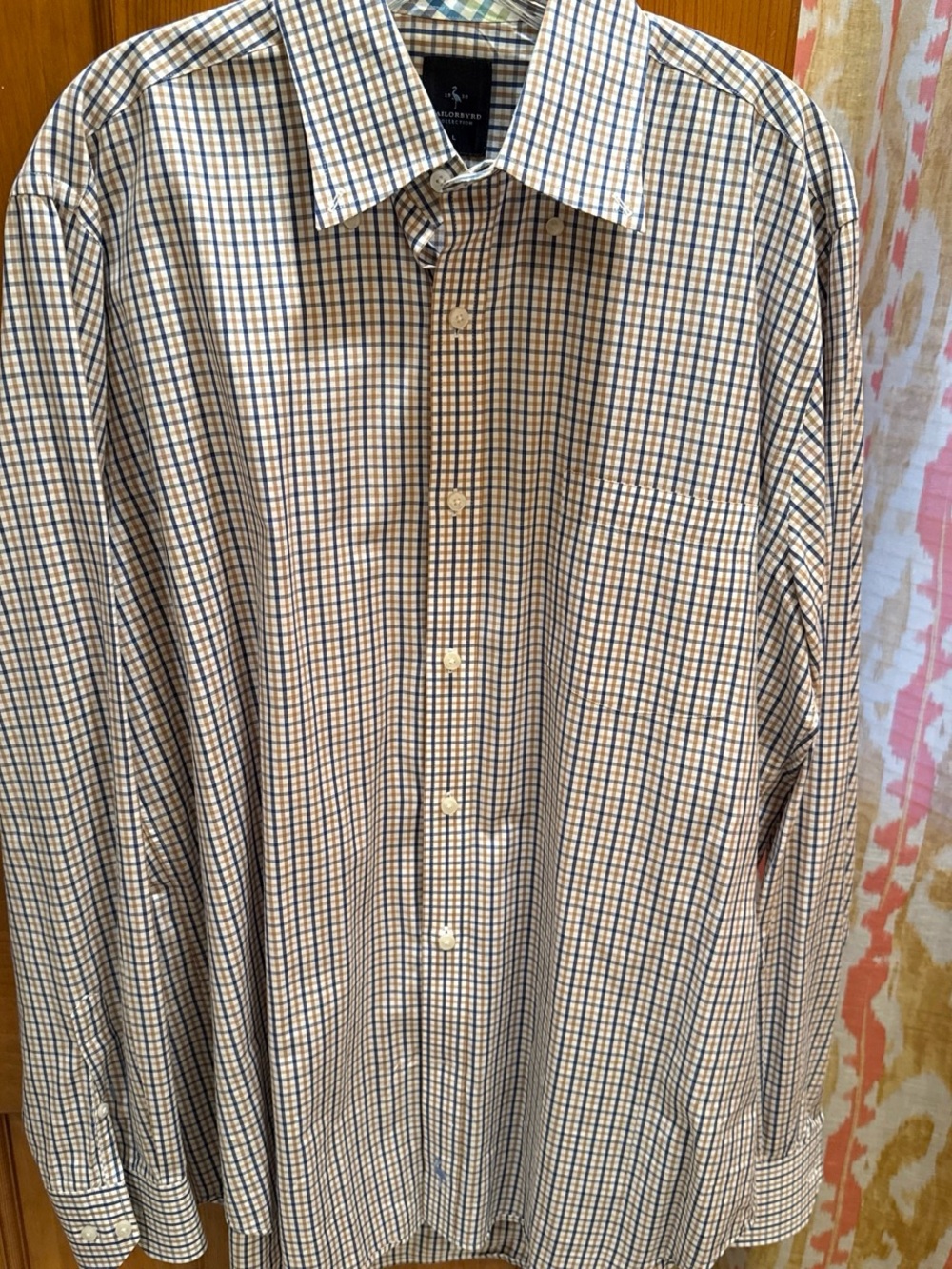 Tailorbyrd Men’s Blue and Tan Checked Dress Shirt